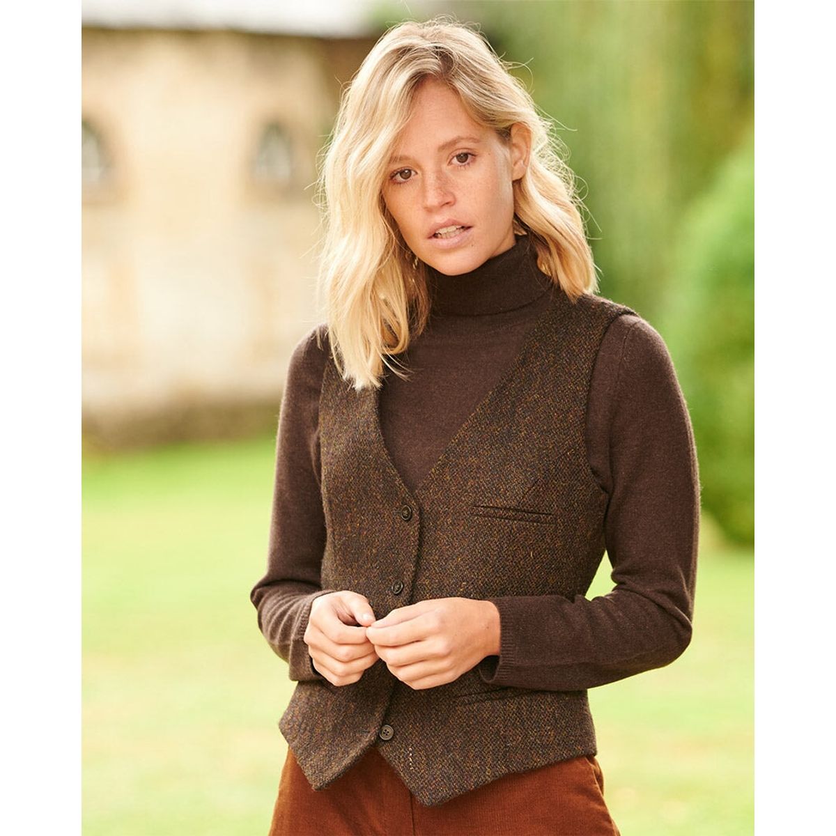 Lea tweed vest, Harris Tweed, brown multicolor - 40