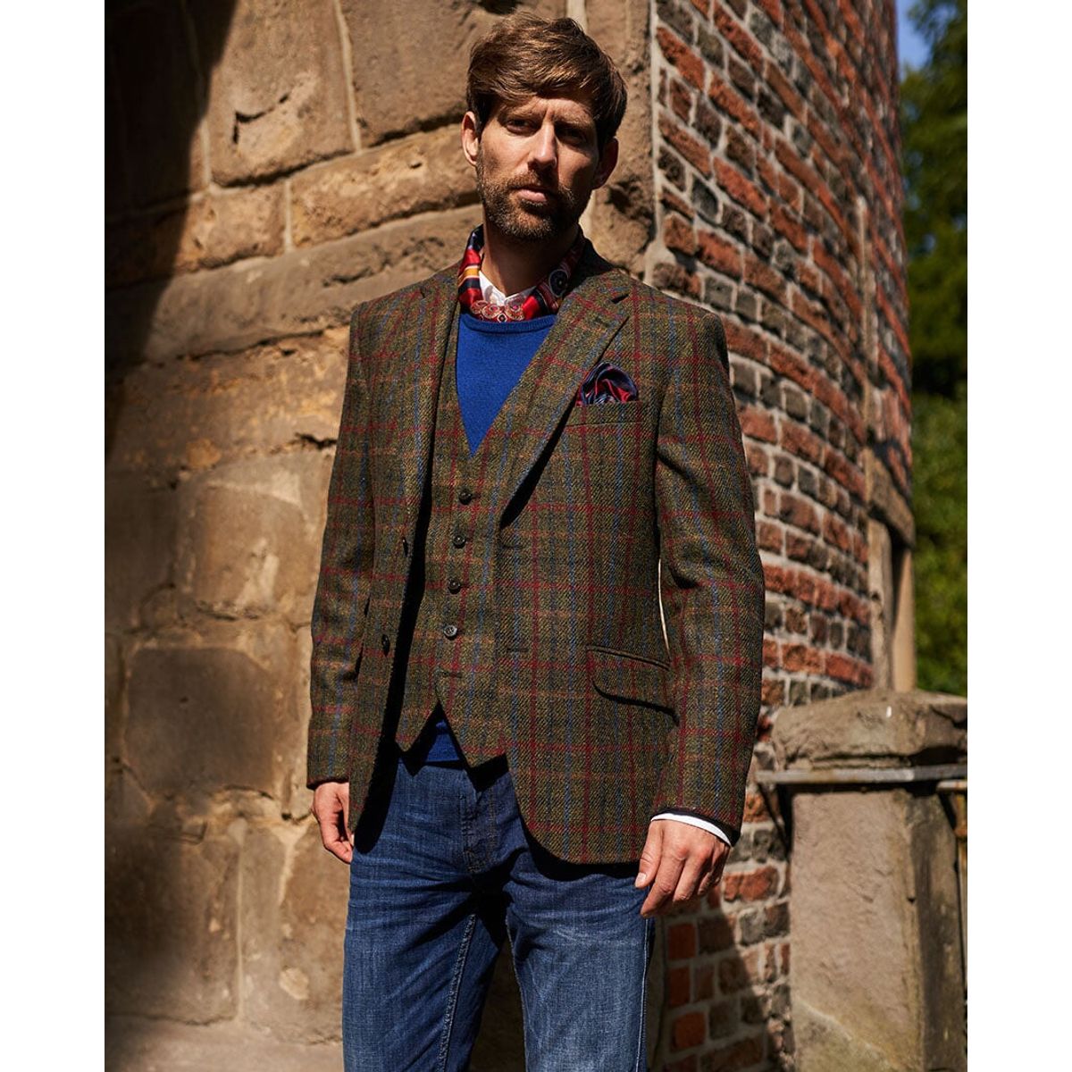 London tweed blazer, Harris Tweed, rød/blå tern - 106 EU