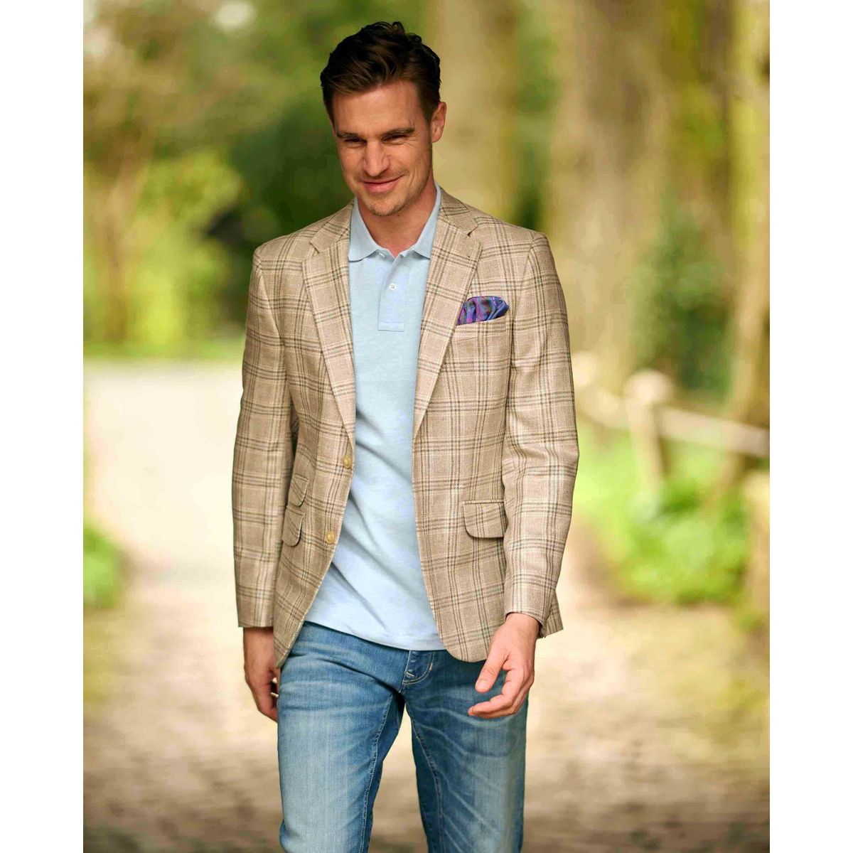 London blazer, ren silke, lys glencheck tern - 54 EU / XL