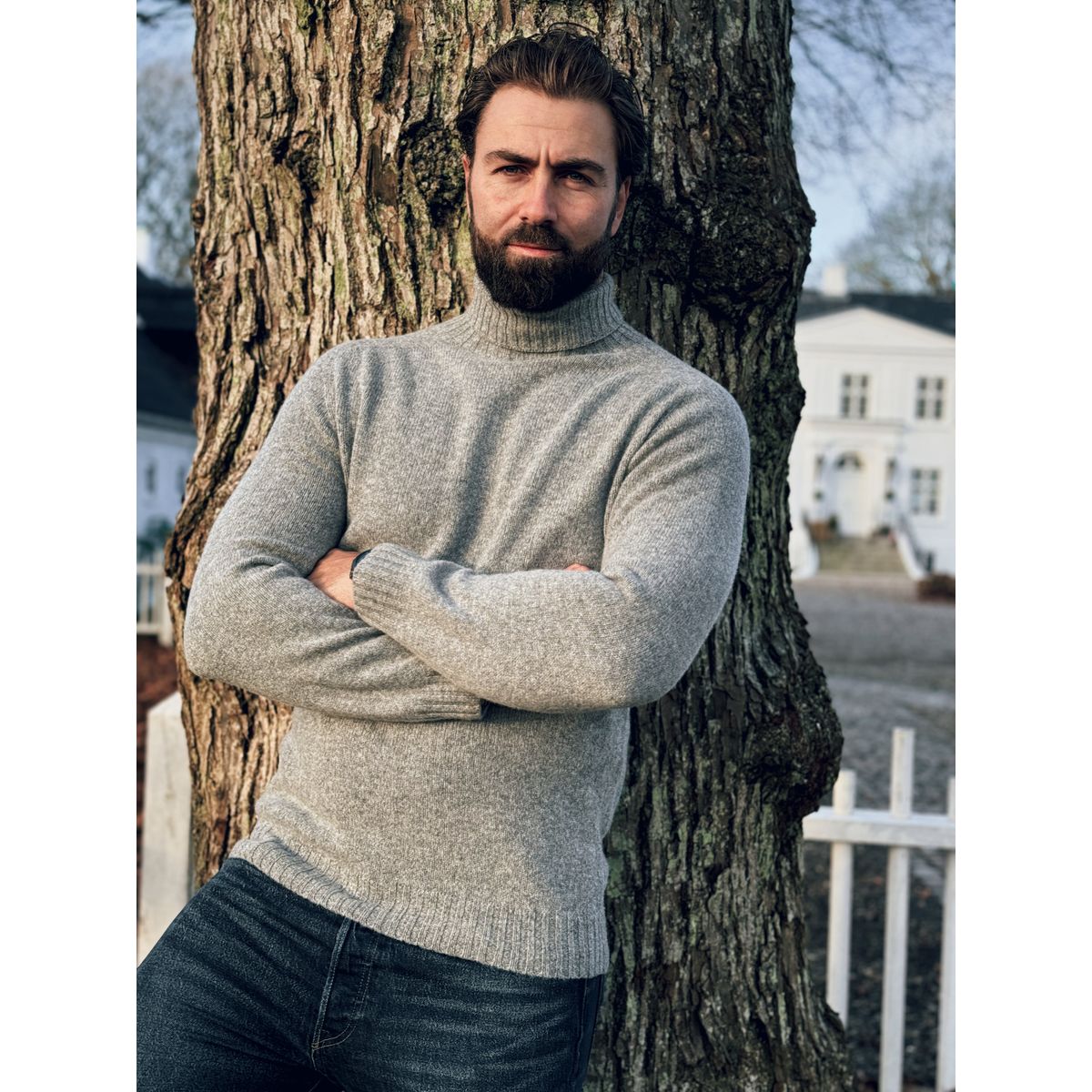 Ballater Roll Neck rullekravesweater, Flannel Grey, Geelong lammeuld - L