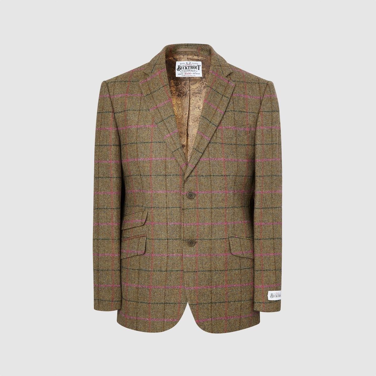 Patrick blazer, gulgrøn m. pink tern, Yorkshire Tweed - 40 UK