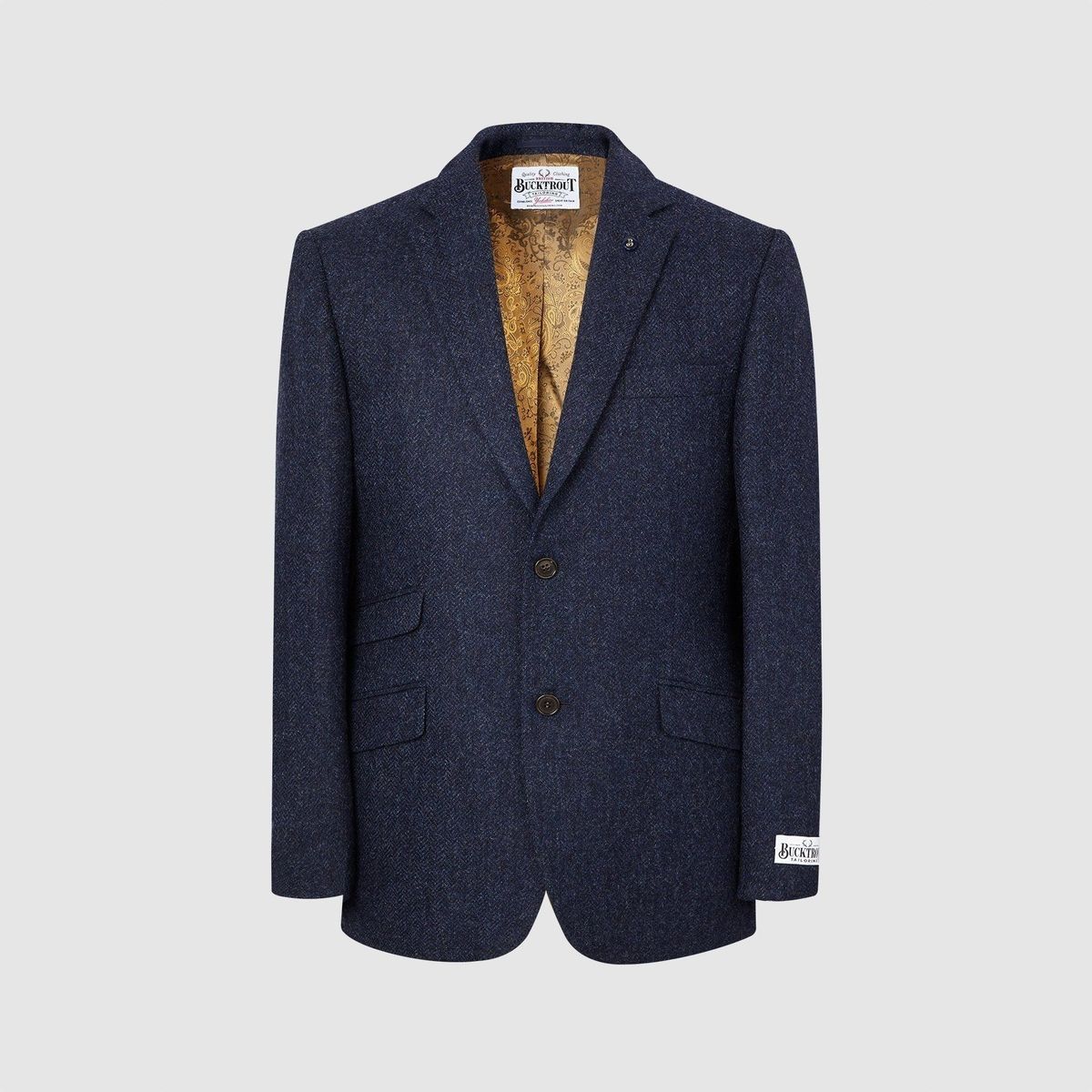 Patrick blazer, navy marineblå herringbone, Yorkshire Tweed - 40