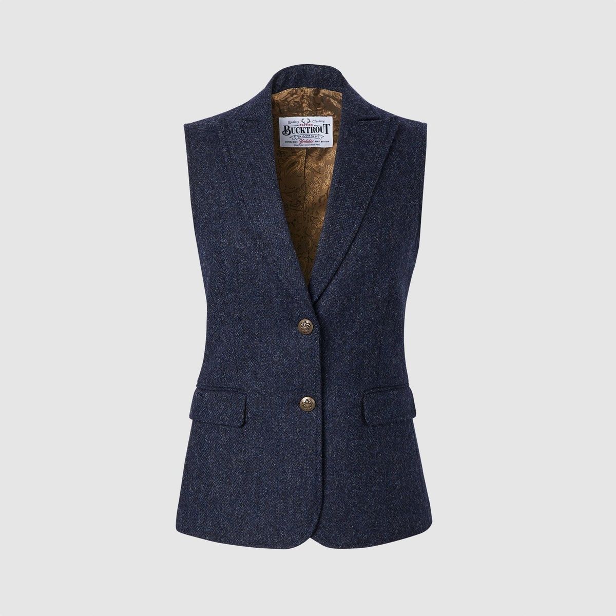 Pippa Waistcoat Yorkshire Tweed, blå herringbone - 14 (L)