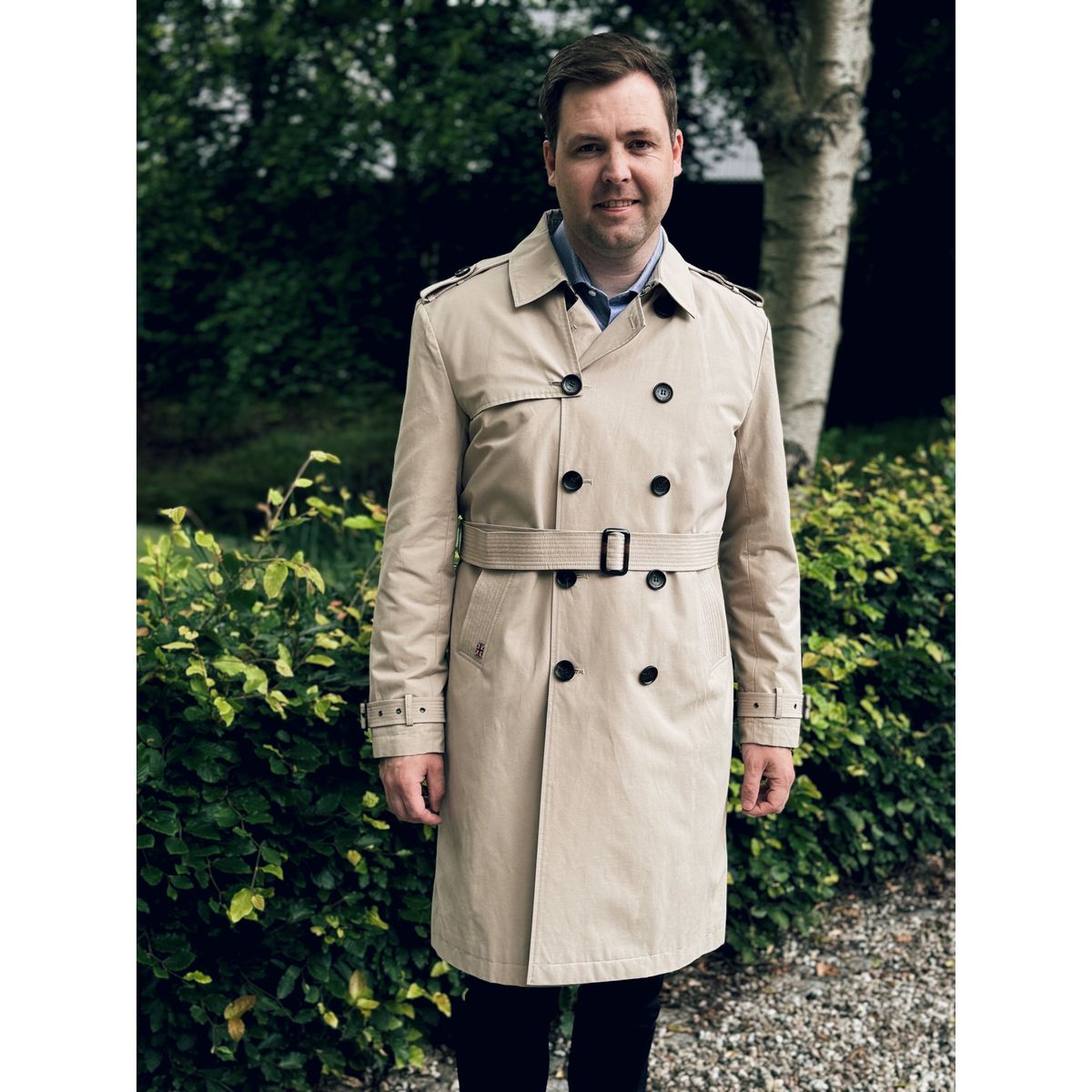 Chelsea mens trench coat, beige - 46 EU / XS