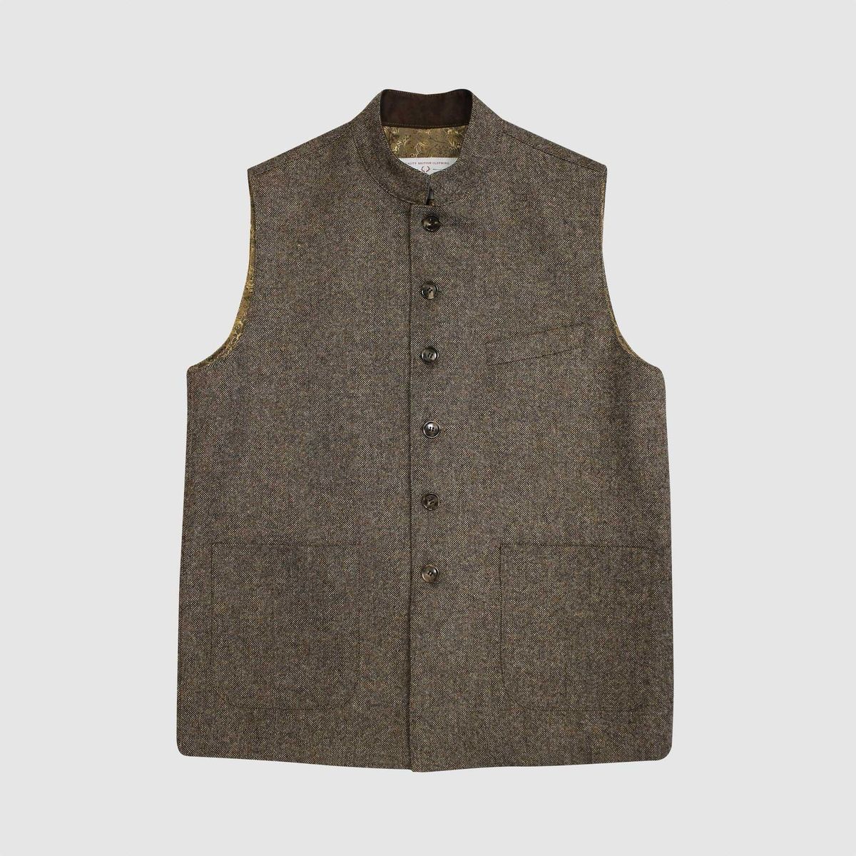 William Tweed Gilet vest med Nehru krave, Yorkshire Tweed, natural - M (UK42)