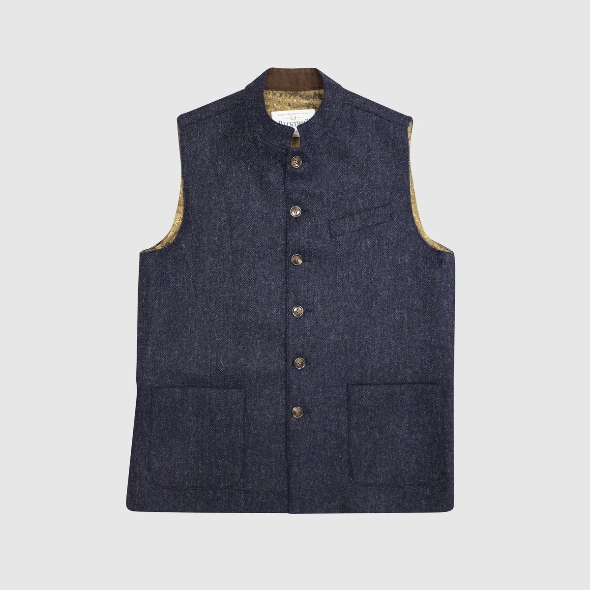 William Tweed Gilet vest med Nehru krave, Yorkshire Tweed, blå - L (UK44)