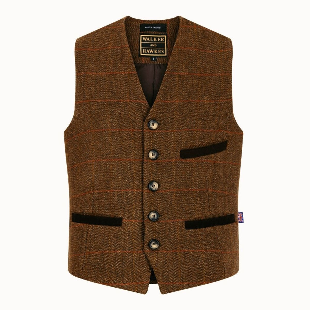 Alcott Tweed Formal Waistcoat, vest, brun med rød stribe - M