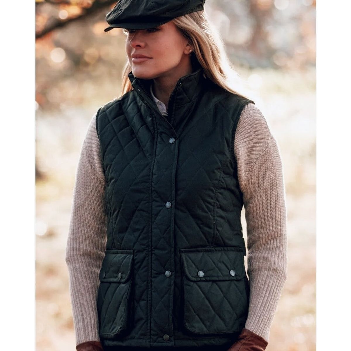 Haxby Ladies Wax Diamond Quilted Gilet vest, olivengrøn - 8/XS