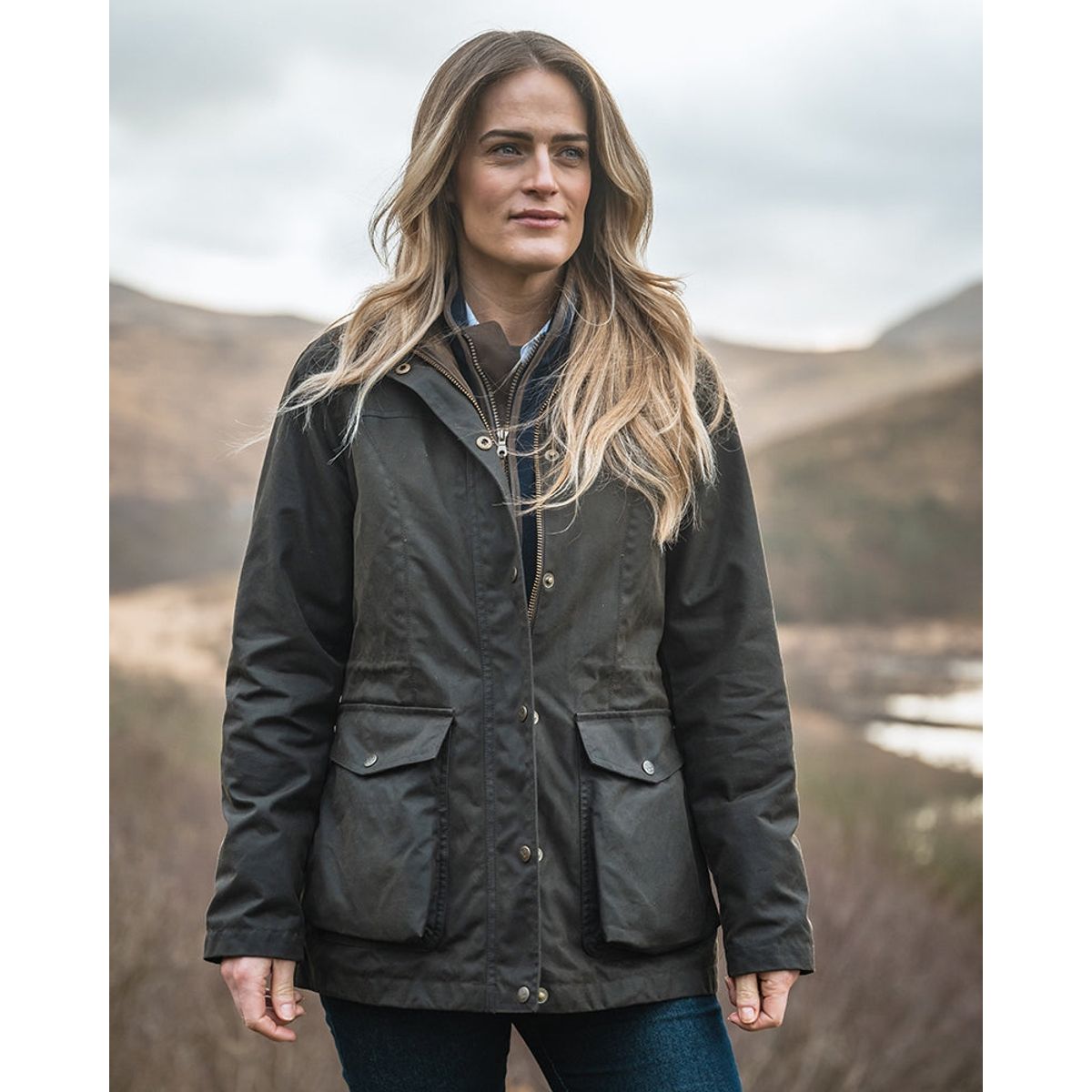 Caledonia Ladies Waterproof Wax Jacket, oilskinsjakke deluxe, olivengrøn - XXL (UK18-20)