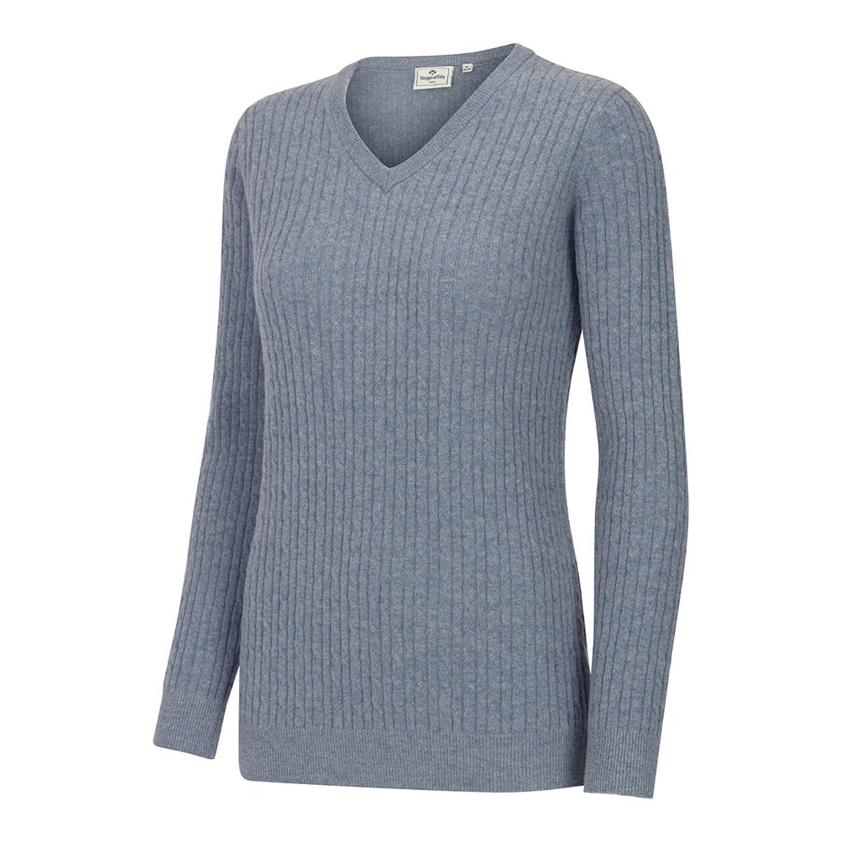 Lauder Ladies V-Neck Cable Pullover, blågrå - L (14-16)