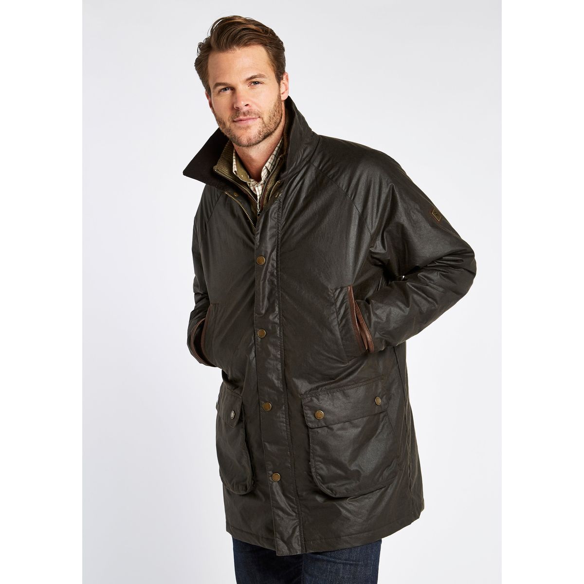 Brunswick Mens Long Oilskin Jacket, mørkegrøn/verdigris med Primaloft vattering - L