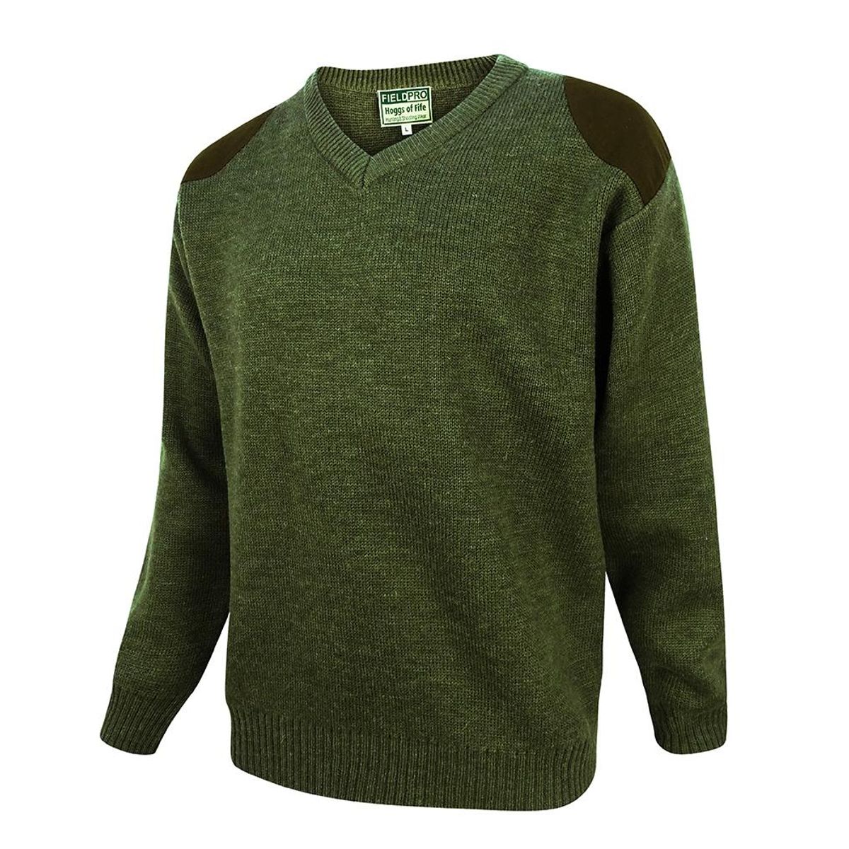 Melrose V-Neck Hunting Pullover, uldblanding, oliven - S (39-40)