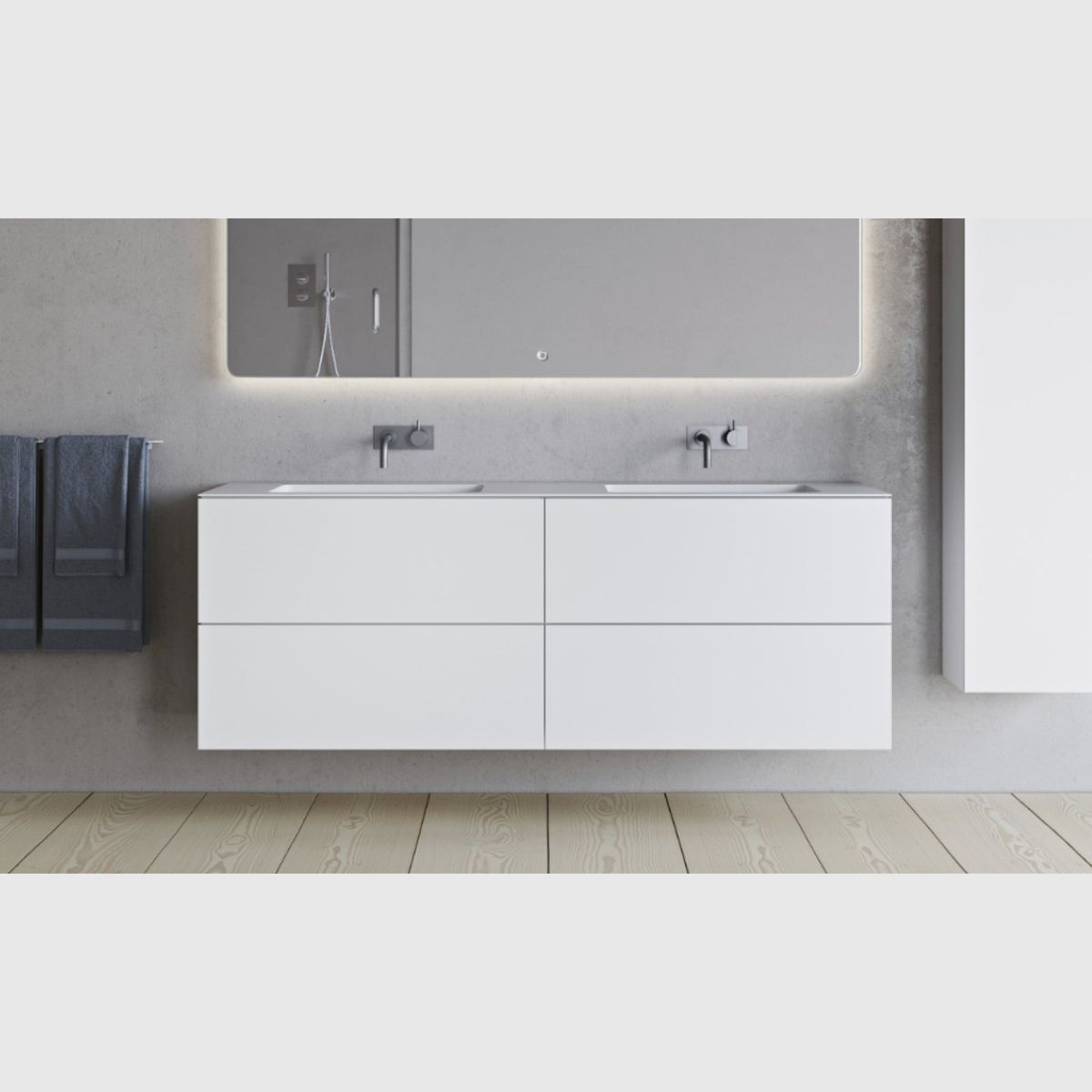 Copenhagen Bath SQ2 160 dobbelt kabinet med dobbelt vask - mat hvid