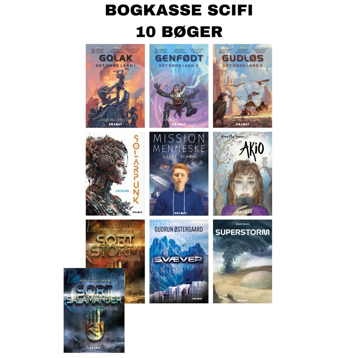 Bogkasse med 10 science fiction bøger