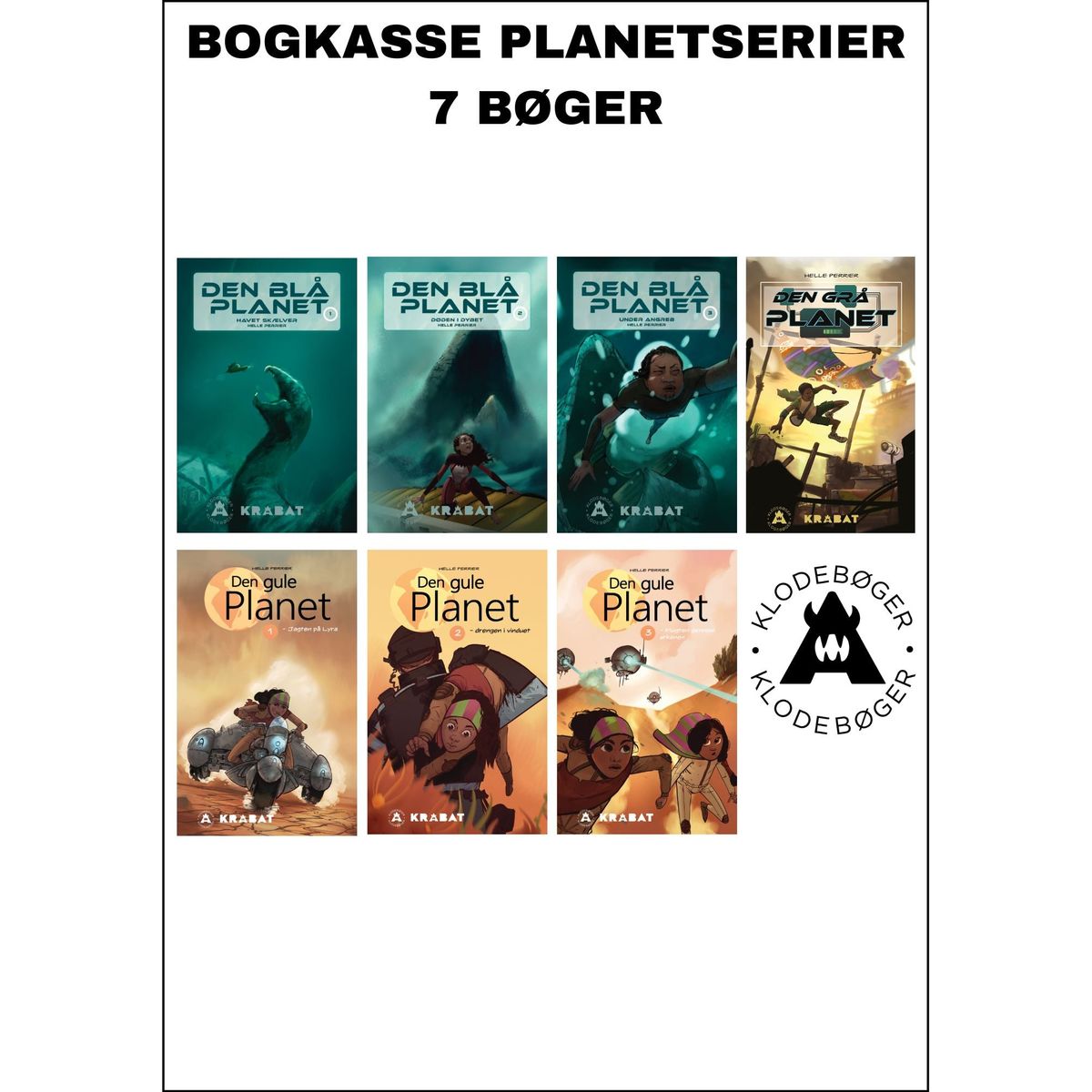 Bogkasse med 7 Klodebøger i planetserien