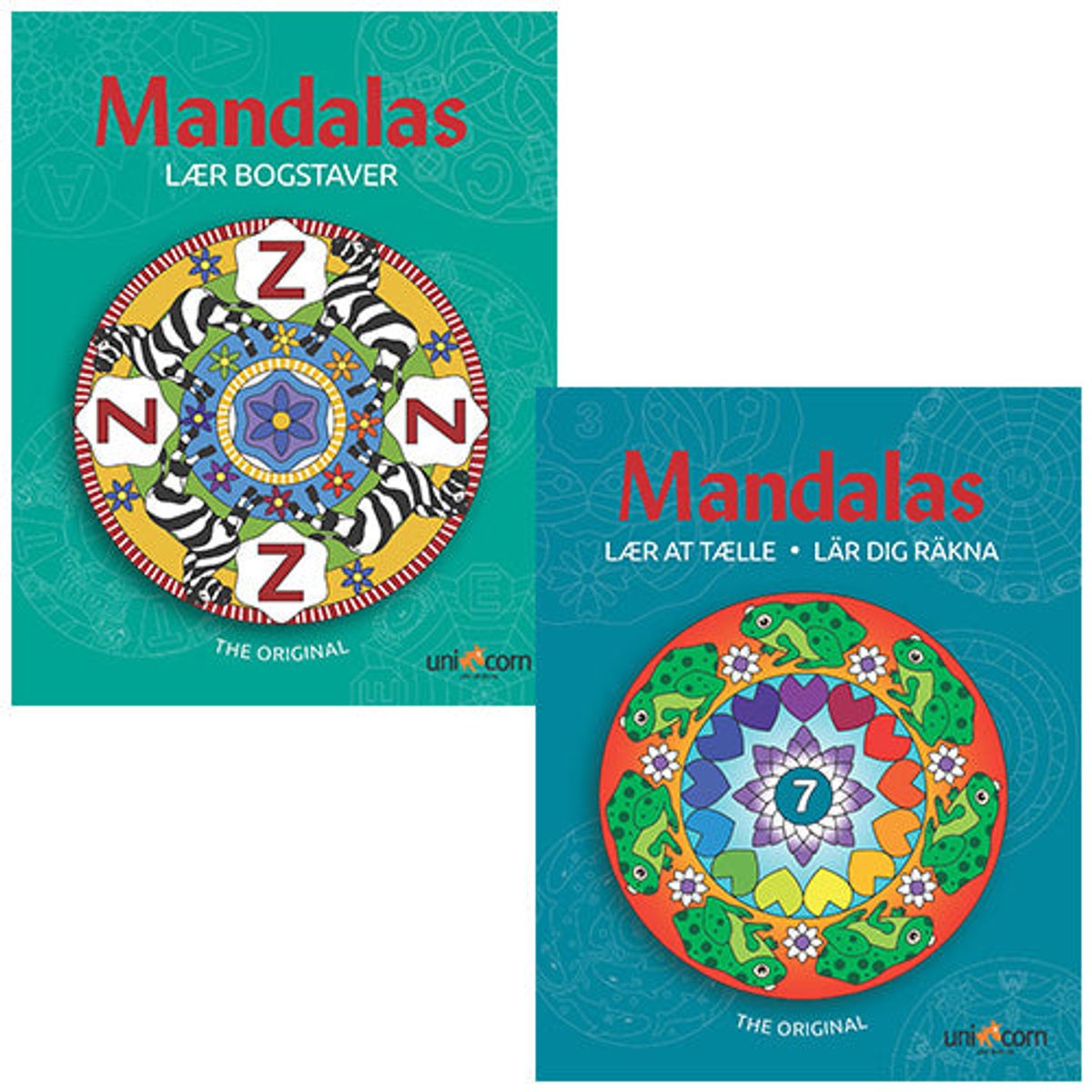 Mandalas malebøger - Lær at tælle & Lær Bogstaver - 2 stk.