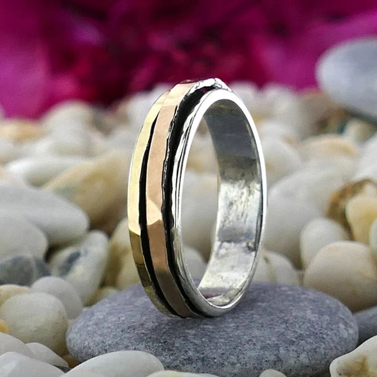 Smal spinner ring - sølv, roseguld og guld, 51 (XS)