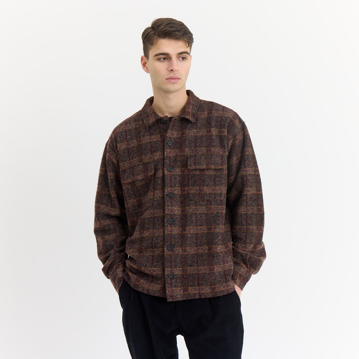 Lennox Wool Overshirt Wood - Recycled - Ebony Brown / S