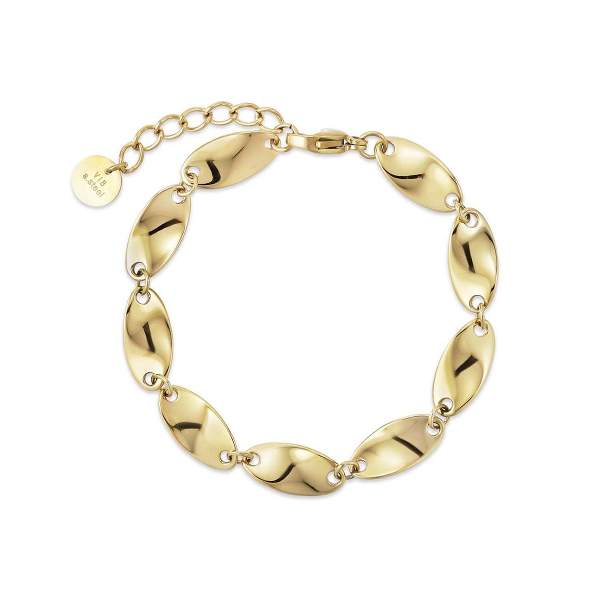 Baía Jewellery - Oval armbånd, 16+3 cm Rustfrit stål PVD guldbelægning