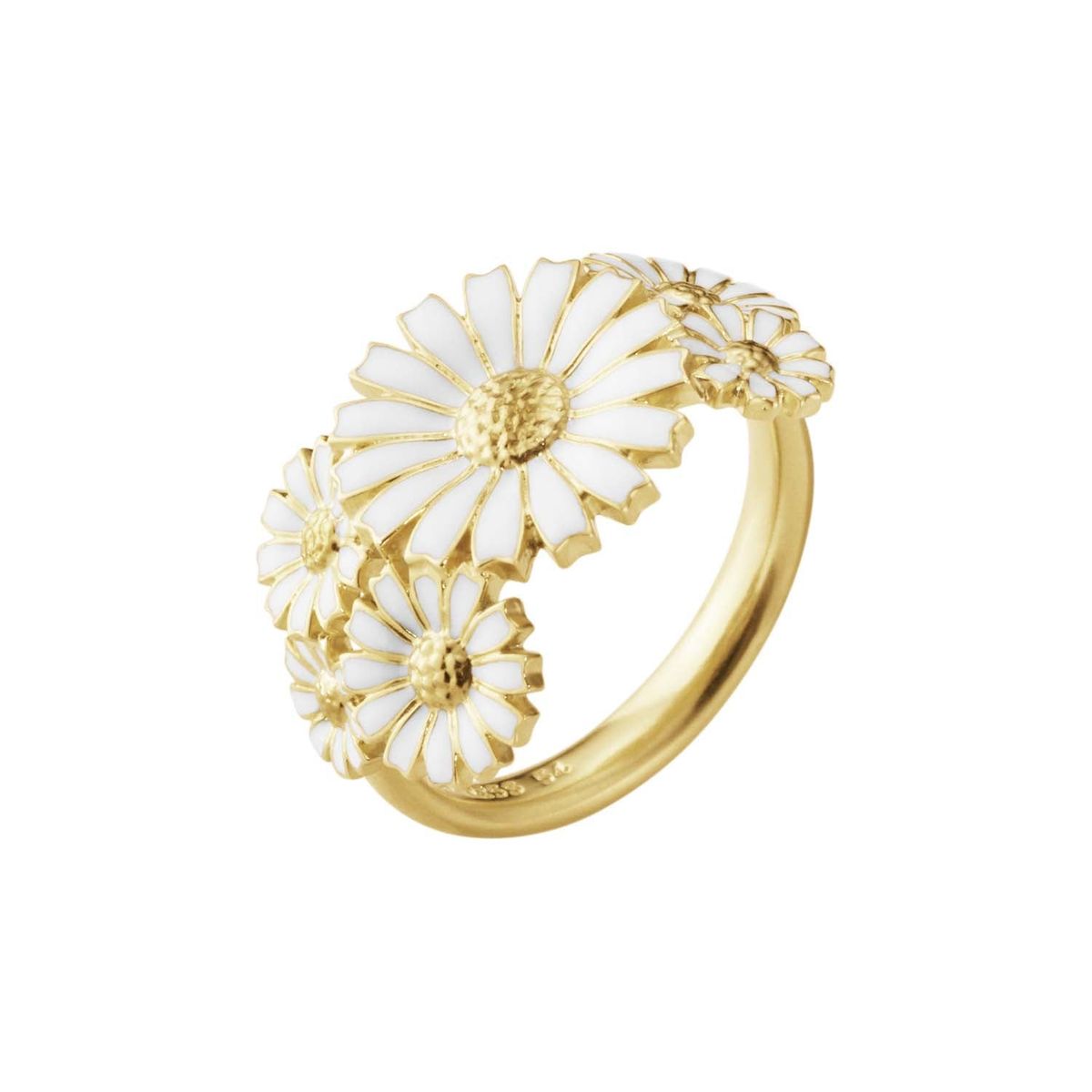 Georg Jensen - Daisy Layered ring, hvid emalje Forgyldt sølv