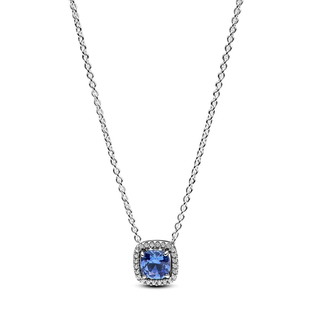 Pandora - Sparkle Square Blue Halo halskæde, 45 cm Sølv sterlingsølv