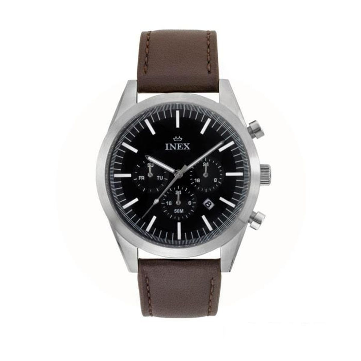 INEX - Chronograf herreur Stål m/brun læderrem A76204S5I