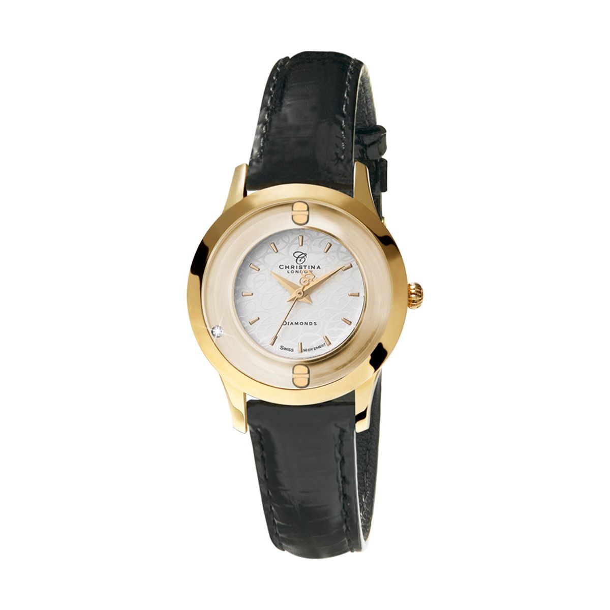 Christina Design London Jewelry & Watches - Dameur m. diamant 334GWBLK Rustfrit stål