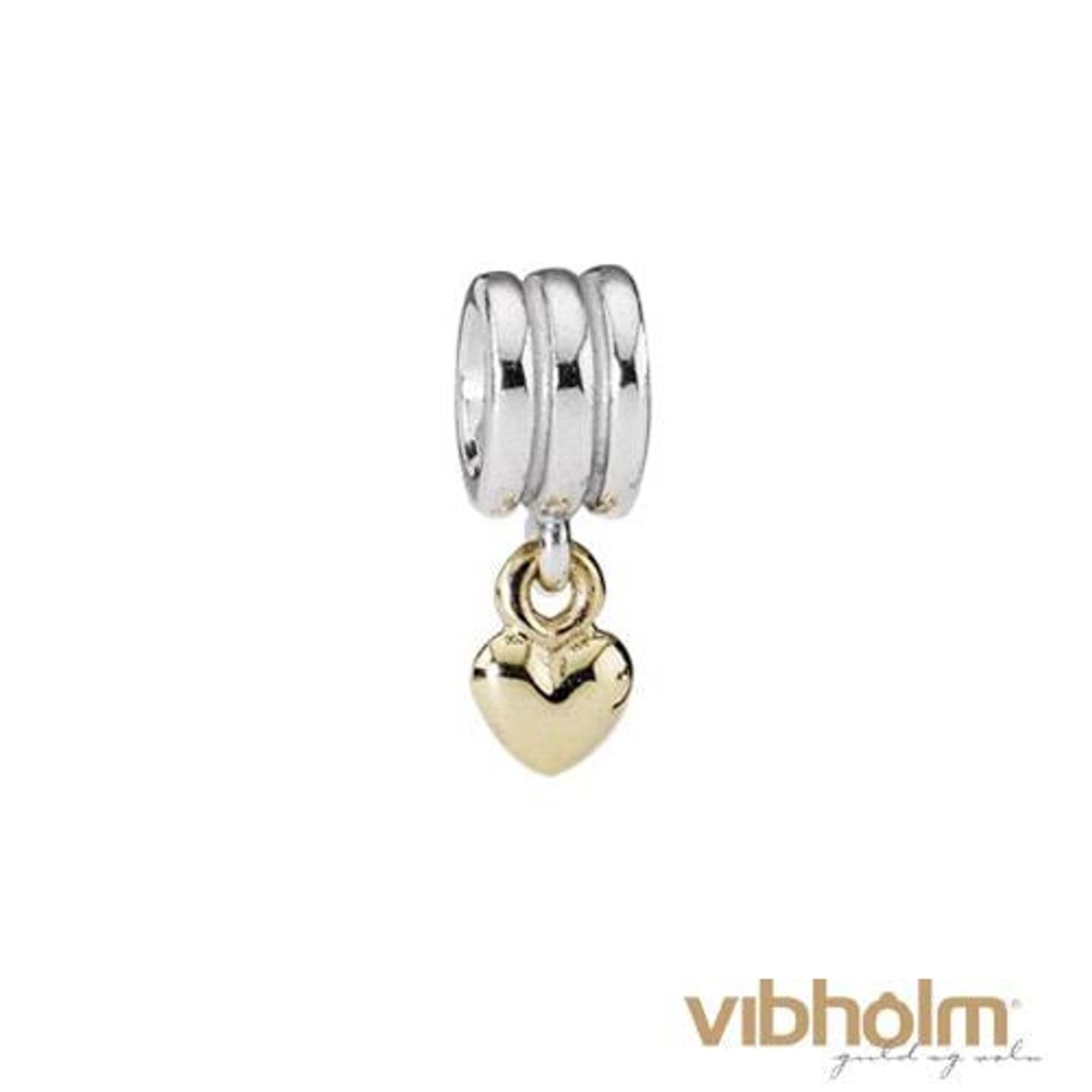 Pandora - Hanging Heart Pendant Charm sølv/14 karat guld 790173