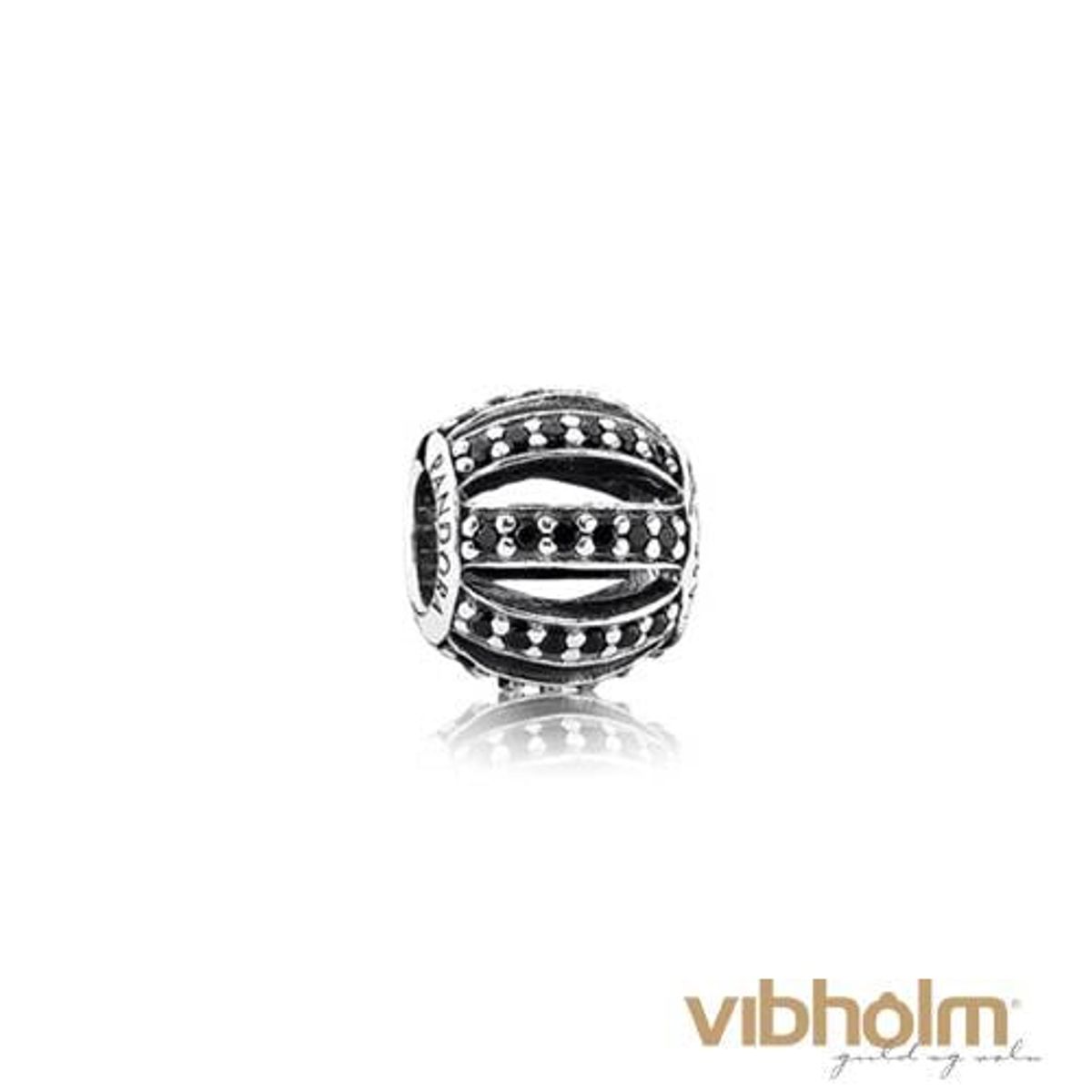 Pandora - Black Openwork Pavé Barrel Charm sølv 791115NCK