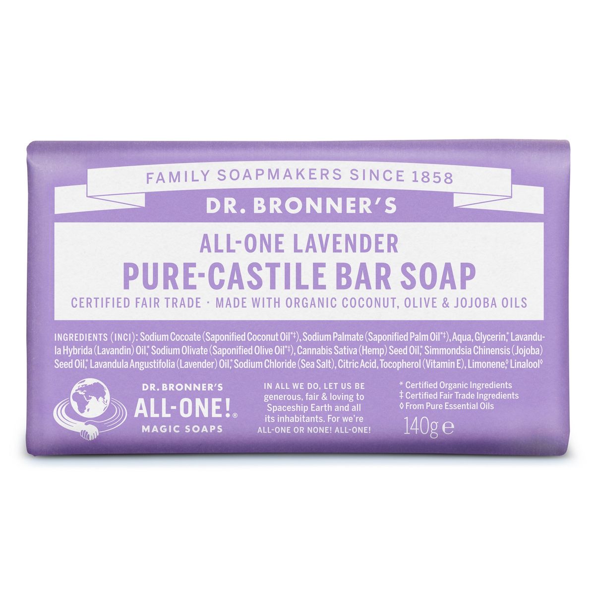 DR. BRONNERS - MULTI-PURPOSE CASTILE - SÆBE M. LAVENDEL - Stangsæbe - Dr. Bronner's - StudioBuus