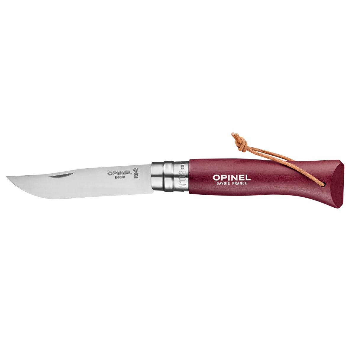 Opinel N°8 stainless 8,5 cm. m. læderstrop, Burgundy