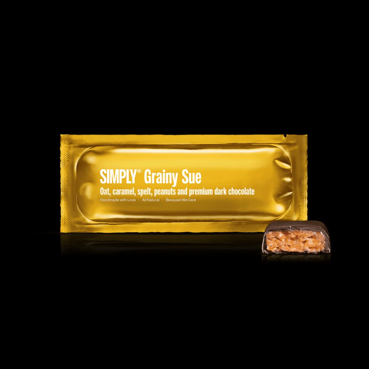 Simply® Grainy Sue | Havre, spelt, peanuts, karamel og premium mørk chokolade