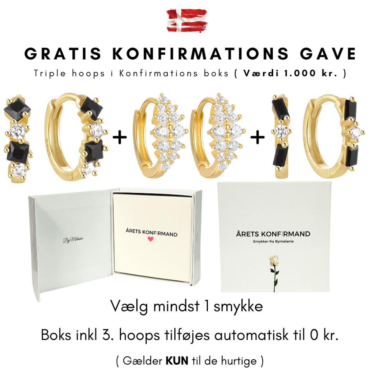 GRATIS KONFIRMATIONS BOKS - 3x Nye Krystal hoops ( Værdi 1.000 kr. )