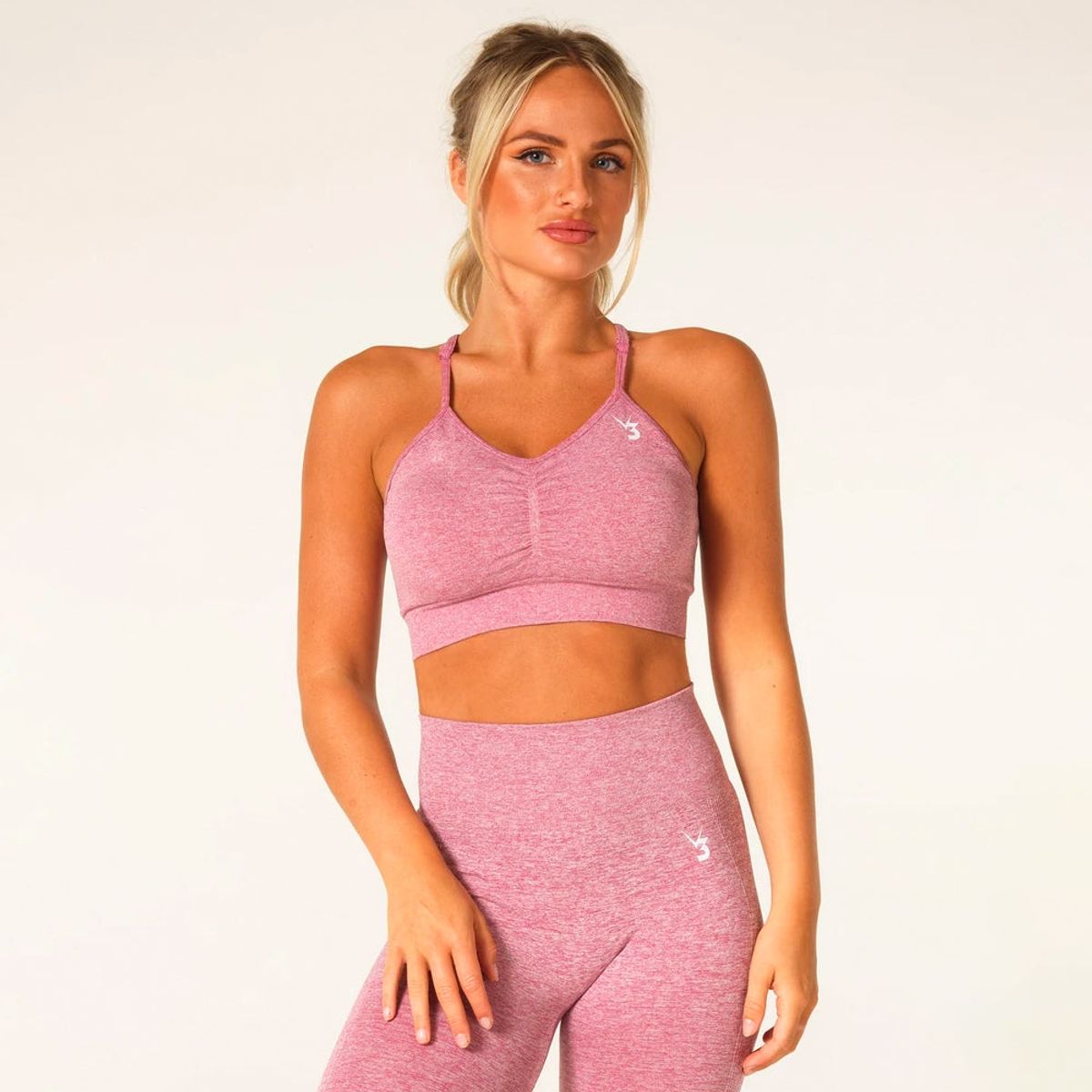 V3 Apparel Define Seamless Scrunch Sports Bra - Pink Marl