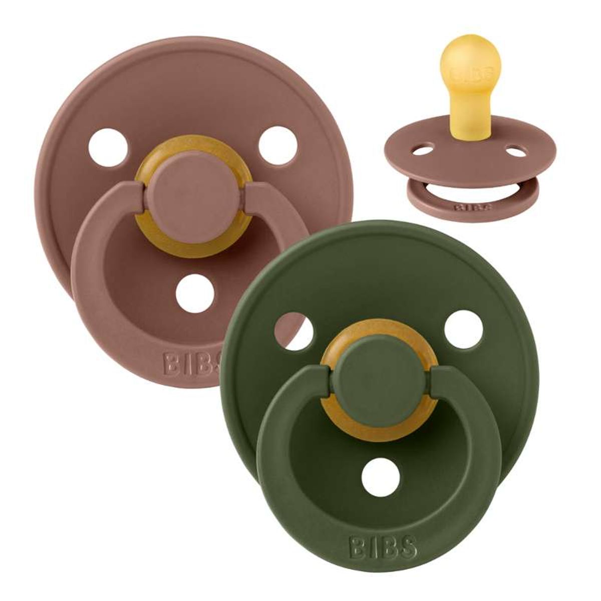 BIBS Rund Colour Sut - 2-Pak - Str. 1 - Naturgummi - Woodchuck/Hunter Green