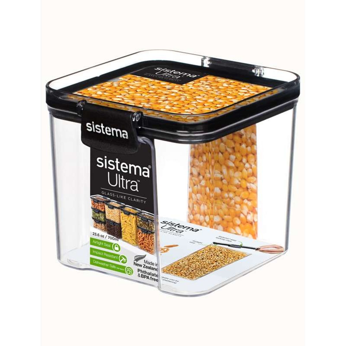 Sistema Madopbevaring - Tritan Ultra - Square - 700ml - Sort