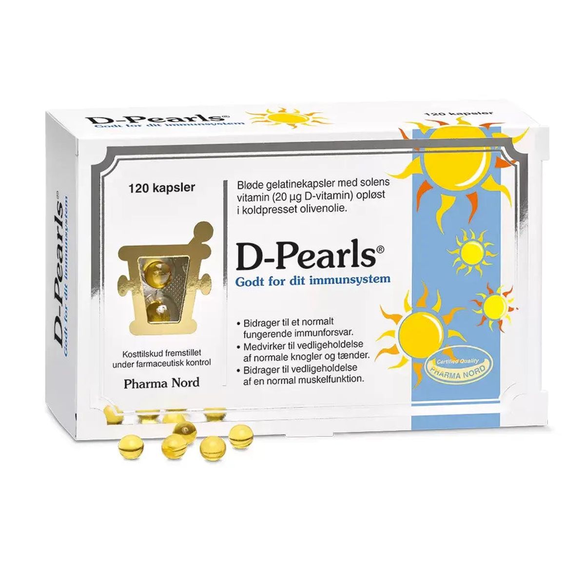 Pharma Nord D-Pearls, 20 µg. D3 vitamin.120 kapsler