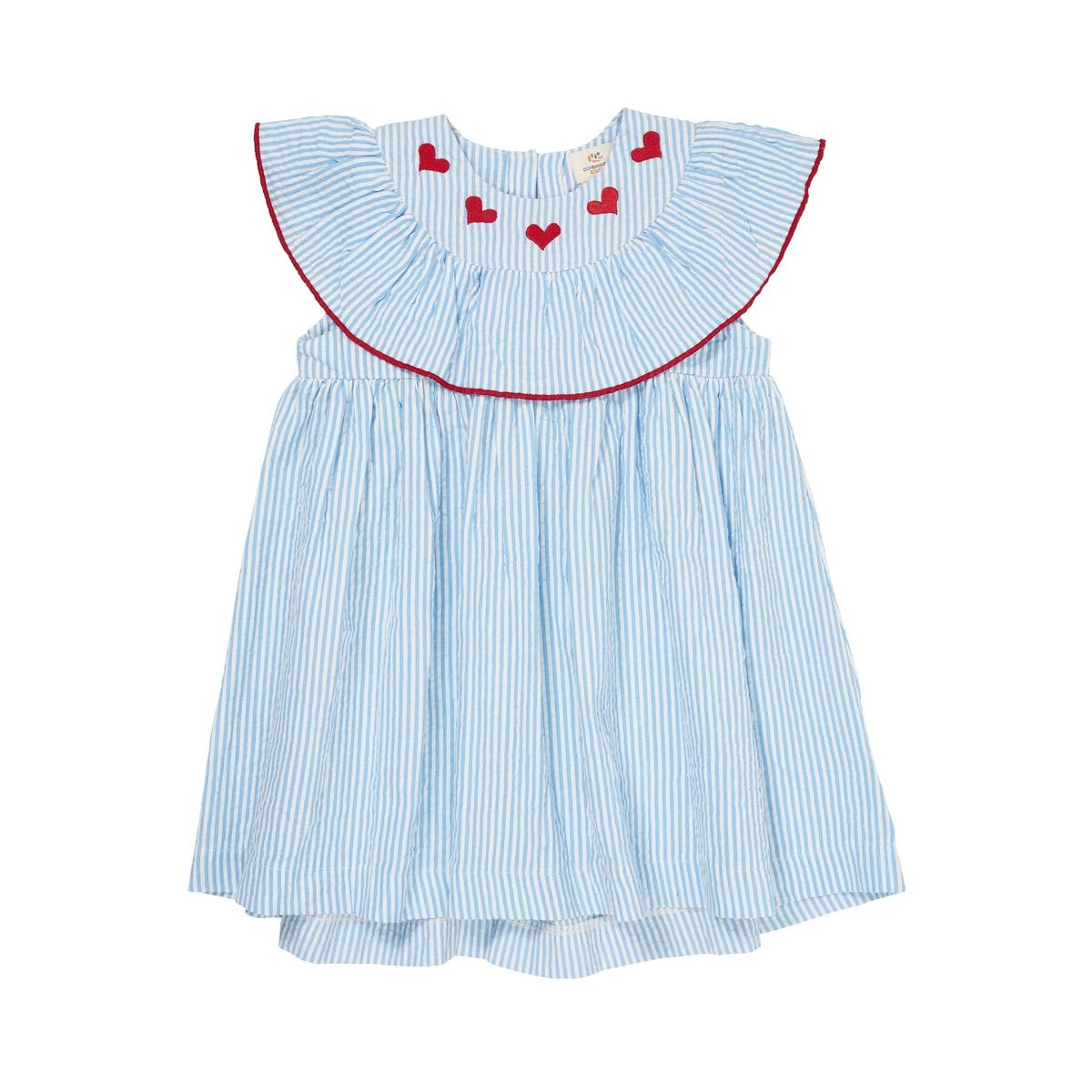 KJOLE M. HJERTE BRODERI - SKY BLUE W CREAM STRIPE W. BERRY - SKY BLUE W CREAM STRIPE W. BERRY / 74