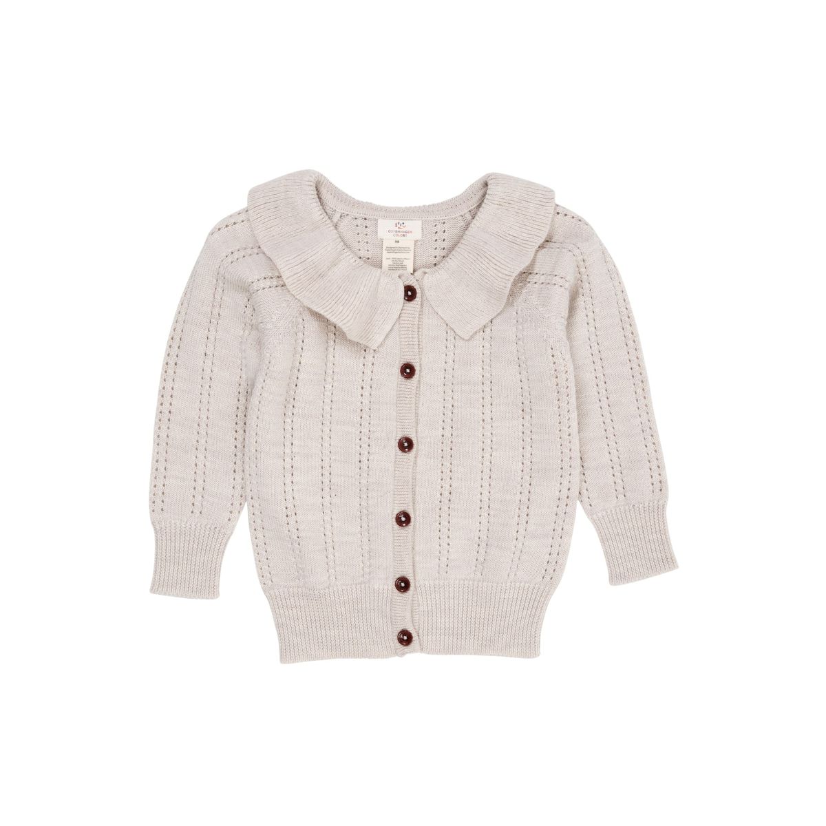 CARDIGAN M. HULMØNSTER OG KRAVE I MERINOULD - PALE CREAM MELANGE - PALE CREAM MELANGE / 104