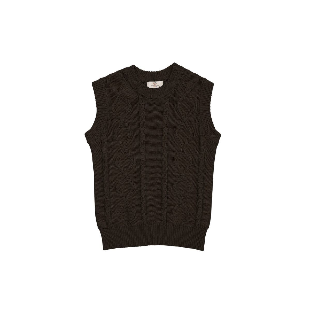 KABELSTRIKKET VEST - DARK BROWN - DARK BROWN / 74