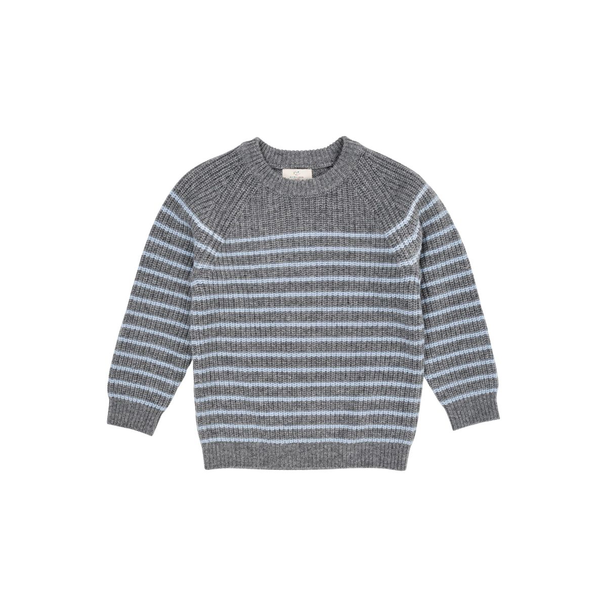 CASHMERE CLASSIC RIB PULLOVER - GREY MEL/DUSTY BLUE STRIPE - GREY MEL/DUSTY BLUE STRIPE / 110