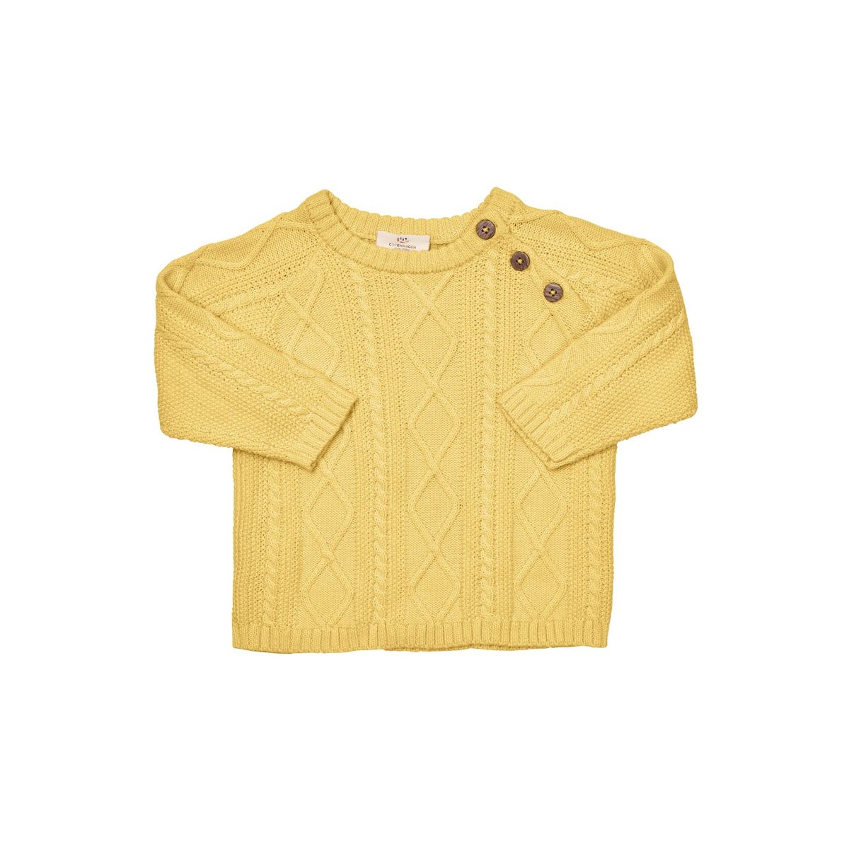 KABELSTRIKKET BLUSE M. KNAPLUKNING - LT. YELLOW - LT. YELLOW / 68