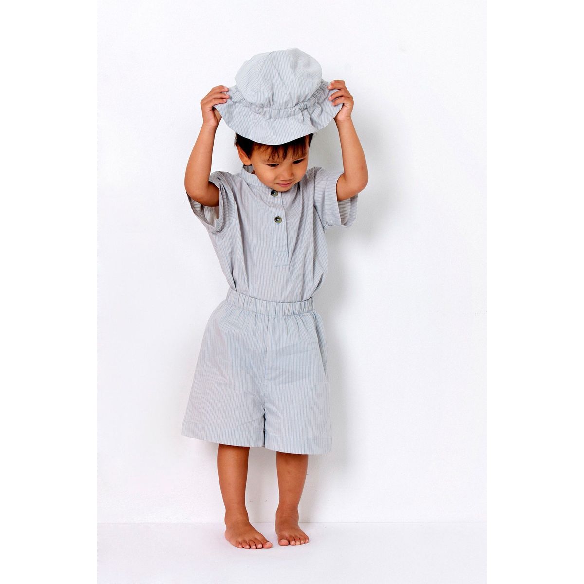 KORT PYJAMAS SÆT - LT. GREY/ DUSTY BLUE STRIPE - LT. GREY/ DUSTY BLUE STRIPE / 98