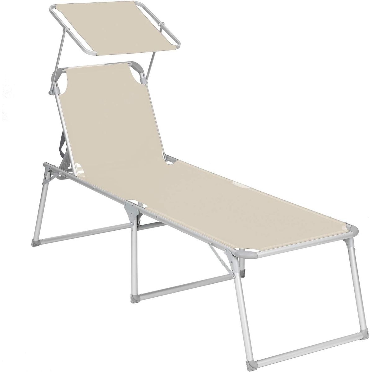 Solseng - SONGMICS Sun Lounger, Foldbar og Justerbar, 65 x 200 x 48 cm, Beige