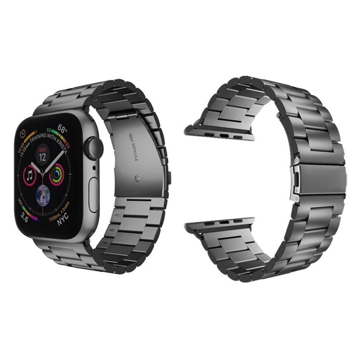 Lippa Apple Watch urlænke i rustfri stål 38/40/41, Sort