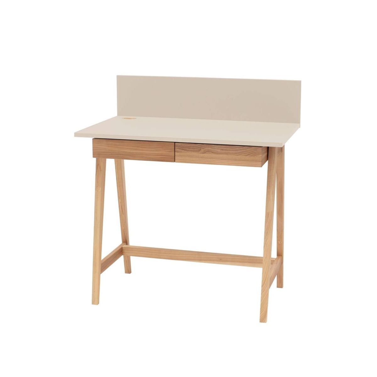 LUKA Asketræ Skrivebord 85x50cm med Skuffe Brun Beige