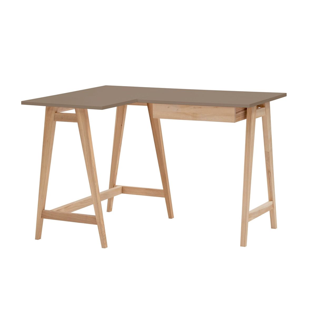 LUKA Asketræ Hjørneskrivebord B115 x D85cm Brun Beige Venstre Side