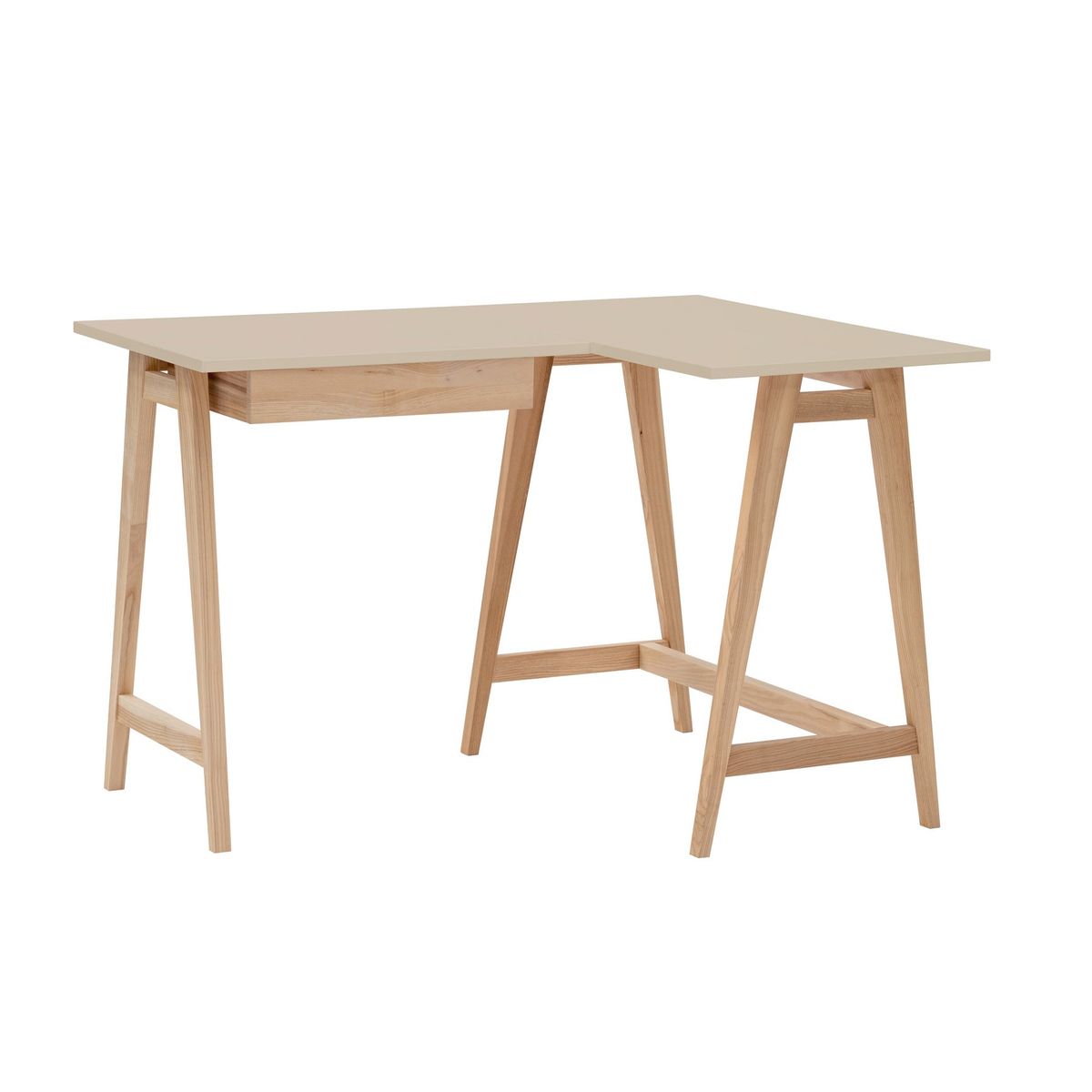 LUKA Asketræ Hjørneskrivebord B115cm x D85cm Brun Beige Højre Side