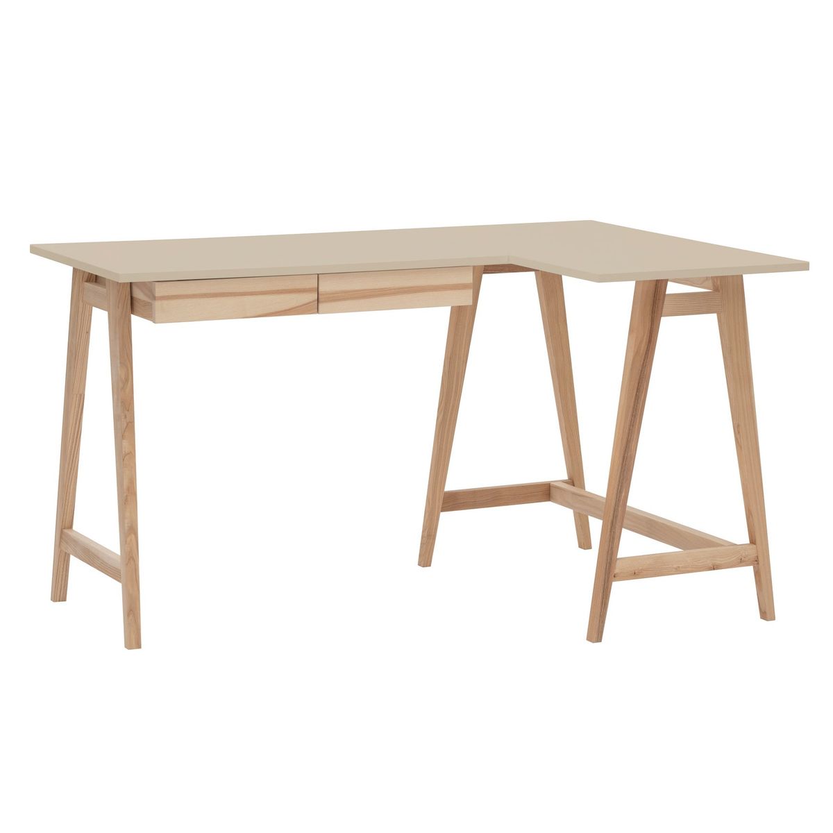 LUKA Asketræ Hjørneskrivebord B135cm x D85cm Brun Beige Højre Side