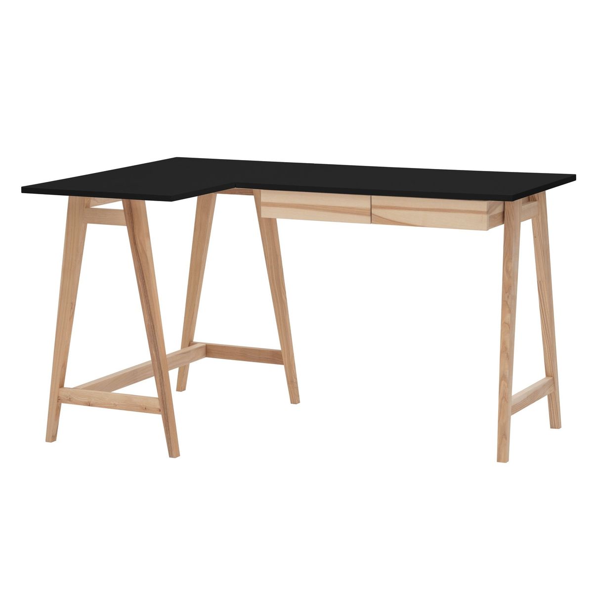 LUKA Asketræ Hjørneskrivebord B135 x D85cm Sort Venstre Side